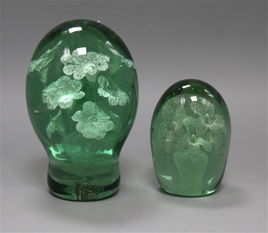 Two multi-flower glass dump paperweights